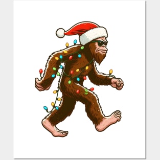 Bigfoot Santa Christmas Tree Lights Posters and Art